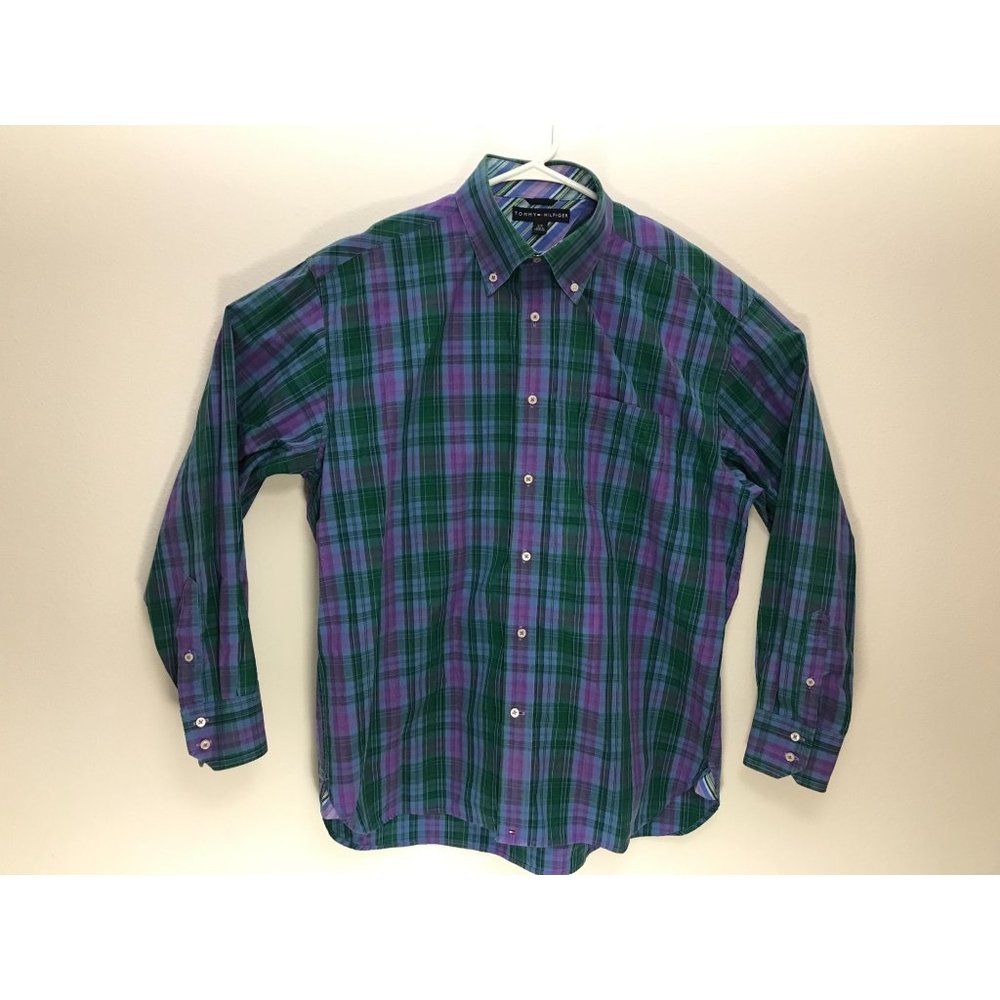 Vintage Tommy Hilfiger Mens L Plaid Dress Shirt *3